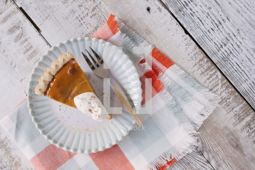 pumpkin pie on a table 