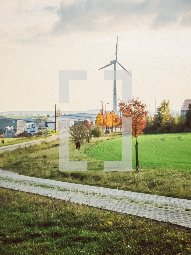 wind turbine on a rural landscape 