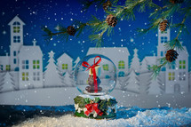 Abstract Snow Globe Gift With Chocolate Pralines For Christmas