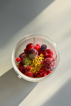 Smoothie from Frozen Fruits, Spices, and Fresh Raw Pollen