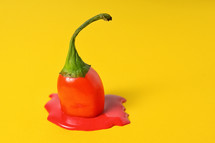 Melting red pepper on a yellow background