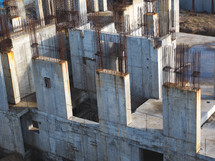 Unfinished cement building at a construction site