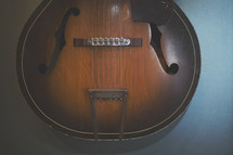 a close up of vintage guitar