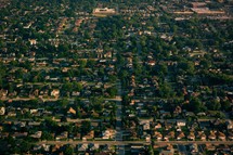 aerial view over suburbs 