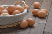brown eggs in a basket 