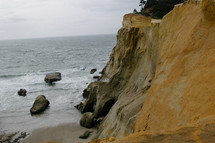A cliff at the ocean's edge.