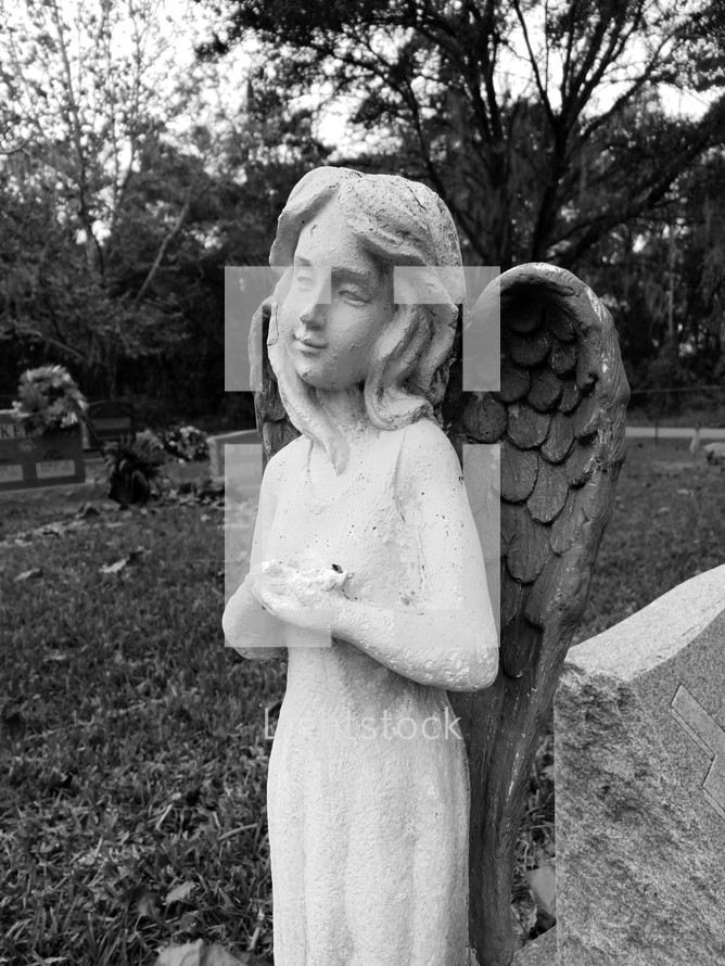 Stone angel in a graveyard