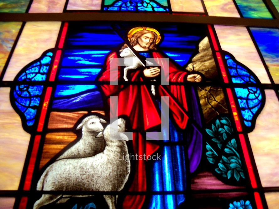 The Shepherd and His flock stained glass window 