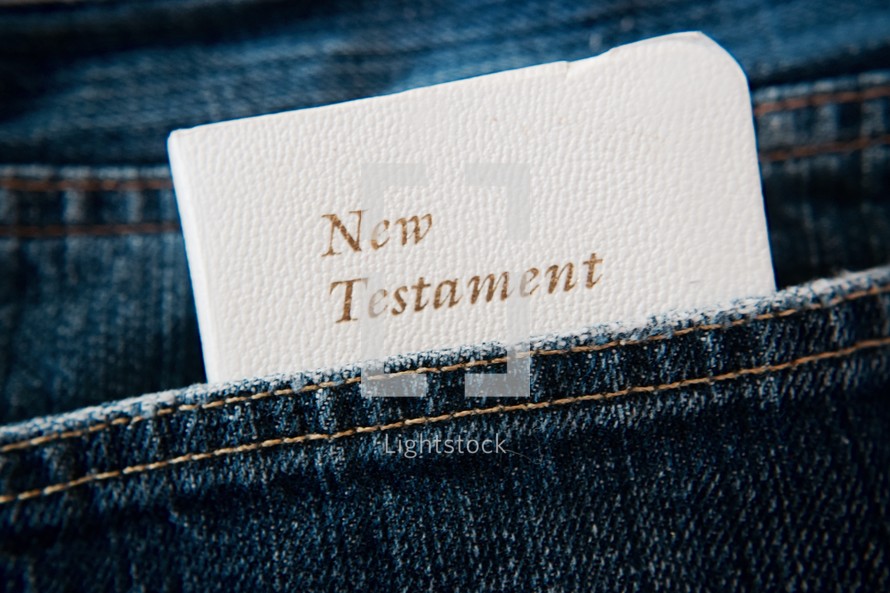 New Testament pocket Bible in a jeans pocket 