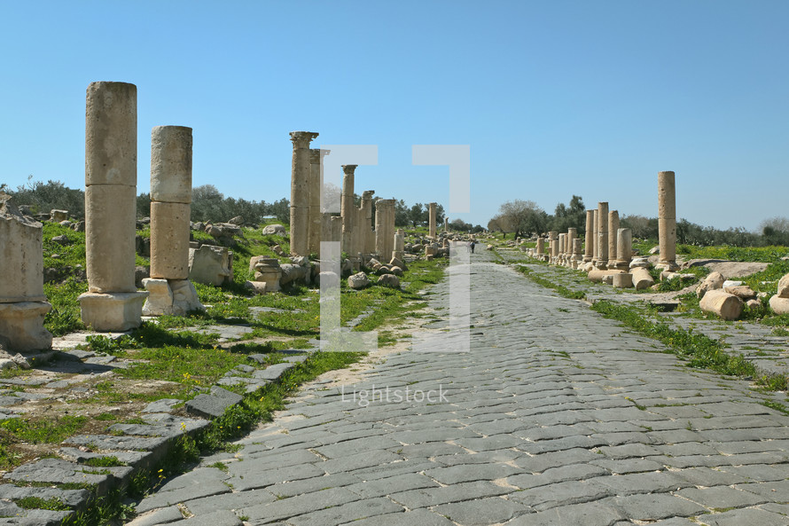 Colonnaded street in Umm Qais, Jordan 