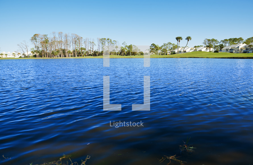 Lake in residential district, Florida, USA