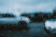 cars seen through the rain