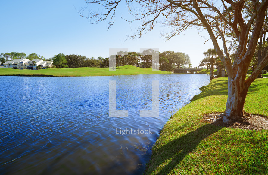 Lake in residential district, Florida, USA