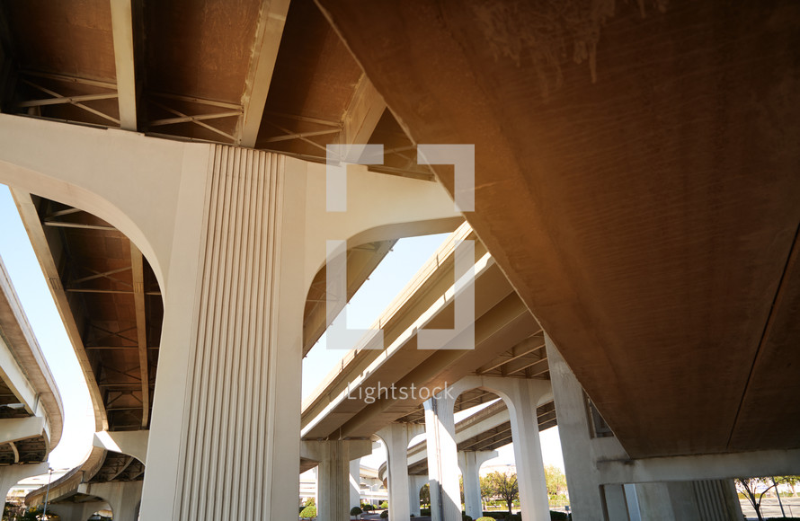 Low angle view of underneath a highway bridge