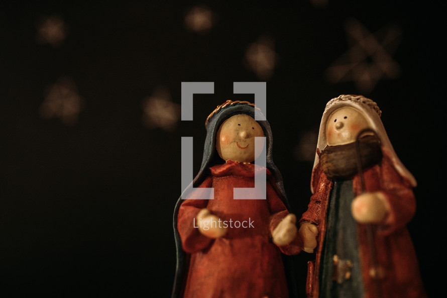 whimsical Mary and Joseph figurines 