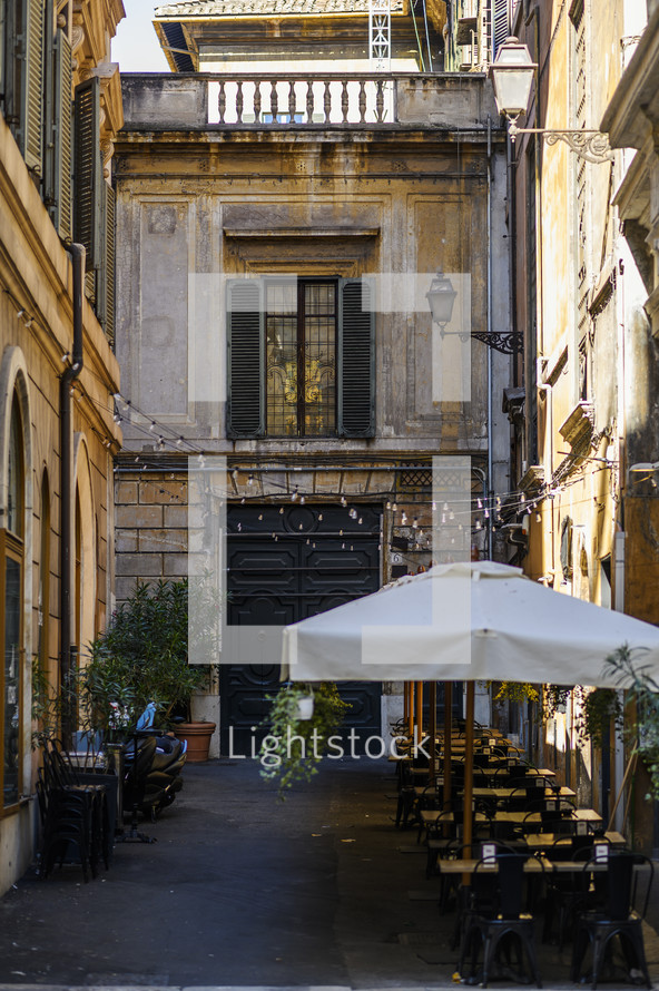 buildings in Rome, Italy and outdoor seating 