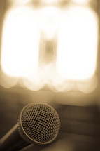 microphone and bright spotlights 