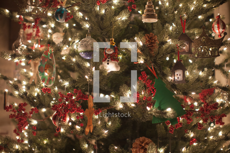a decorated Christmas tree closeup 