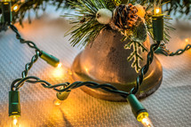 Christmas lights and a Christmas bell