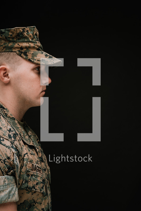 side profile of a Marine in camouflage 