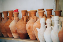 clay pottery in a row 