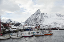 boats in a harbor in Lofoten Islands, Norway 