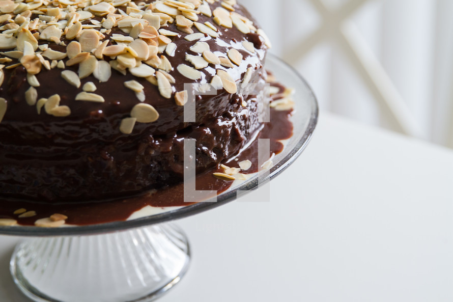 chocolate cake on a cake stand 