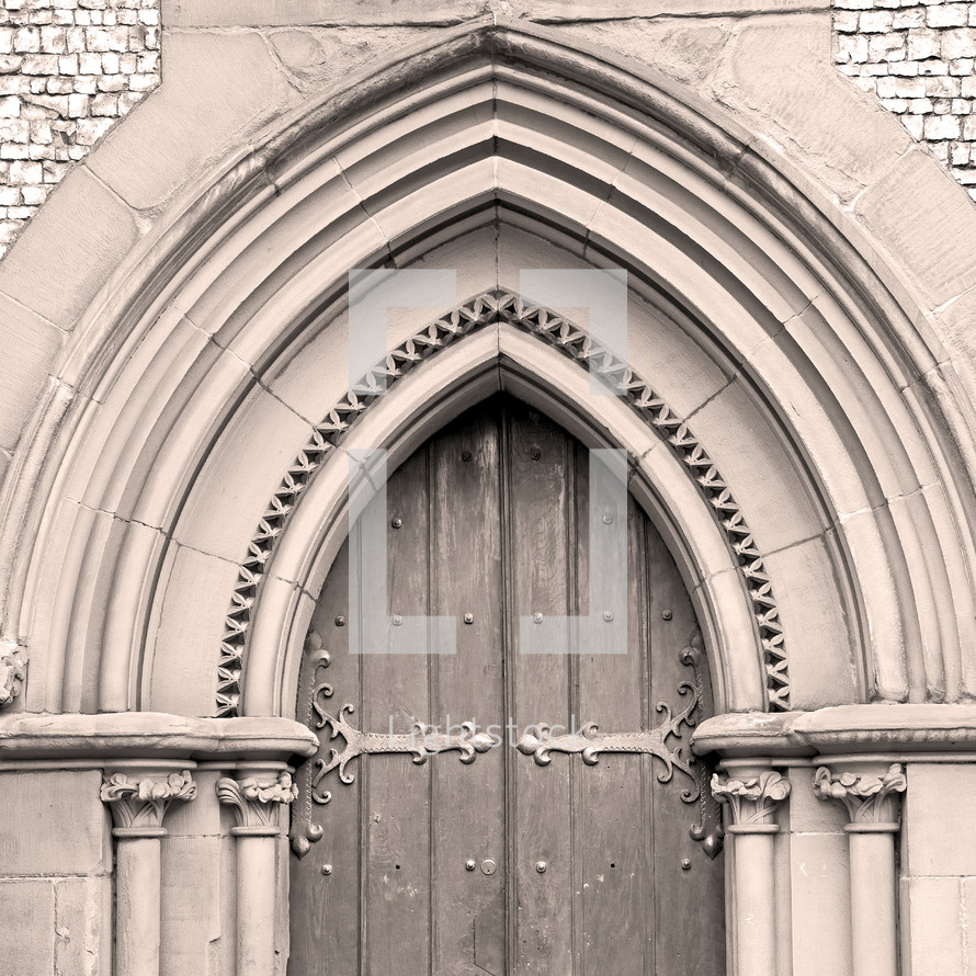 arched doorway on a church in England 