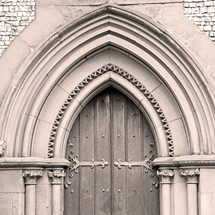 arched doorway on a church in England 