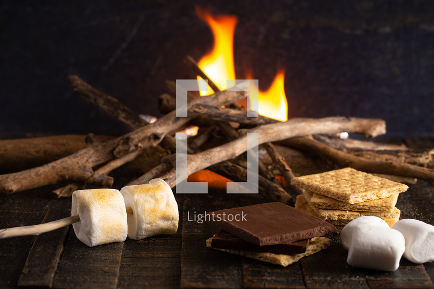 Making S'mores on a Campfire