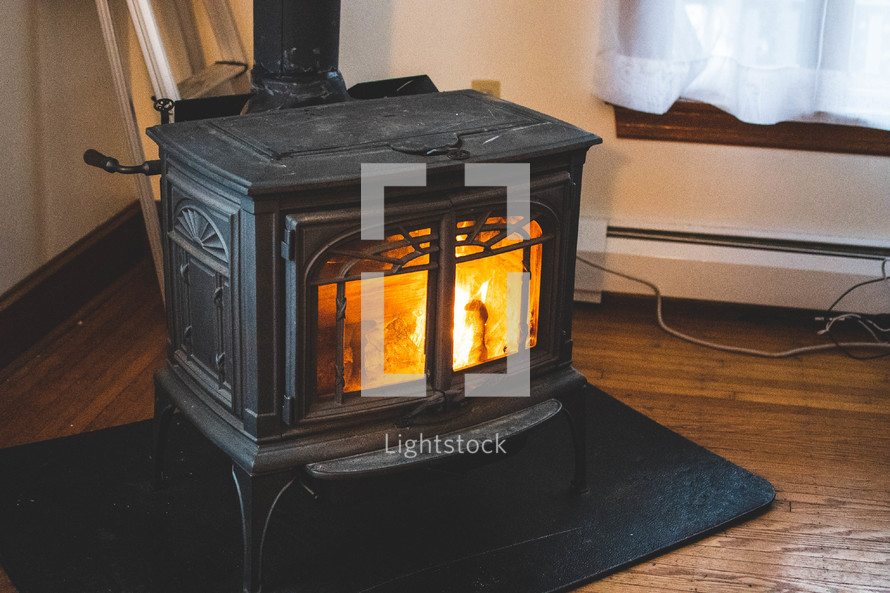 fire warming a house in winter 
