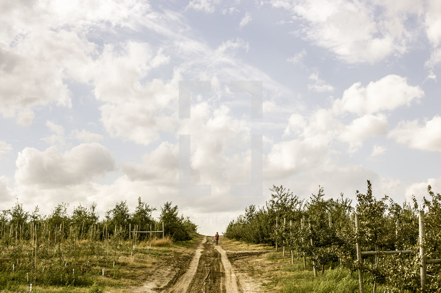 a person walking on a dirt road 