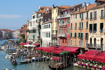 Hotels and shops along the Grand Canal, Venice.