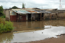 Shanty building with flood damage in Africa. 