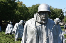 Statues of army soldiers; Korean War Memorial in Washington D.C.