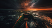 A Boat at sea amongst the storm
