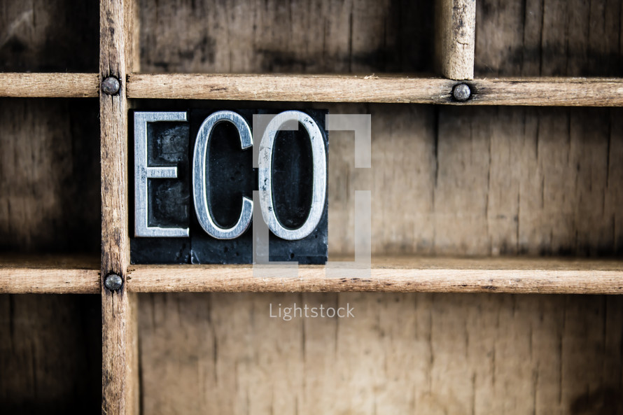 word eco on a shelf 