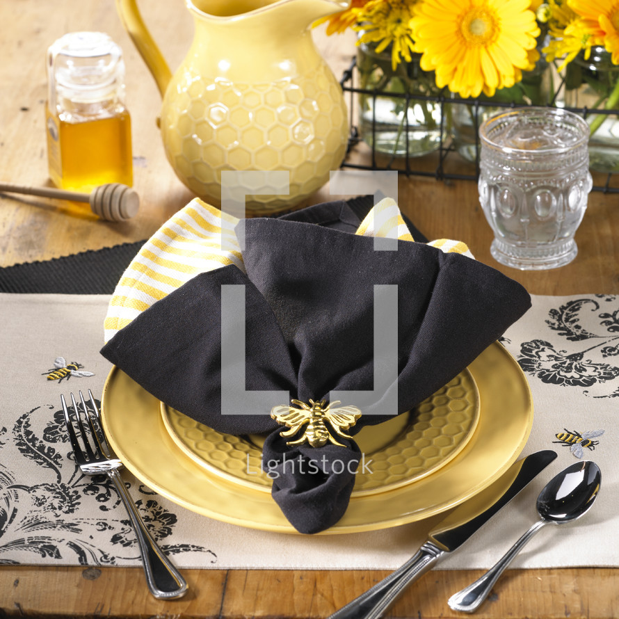 spring place setting on a table 