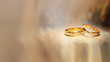 Wedding rings close-up with copy space