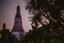 temple tower at dusk in Thailand 