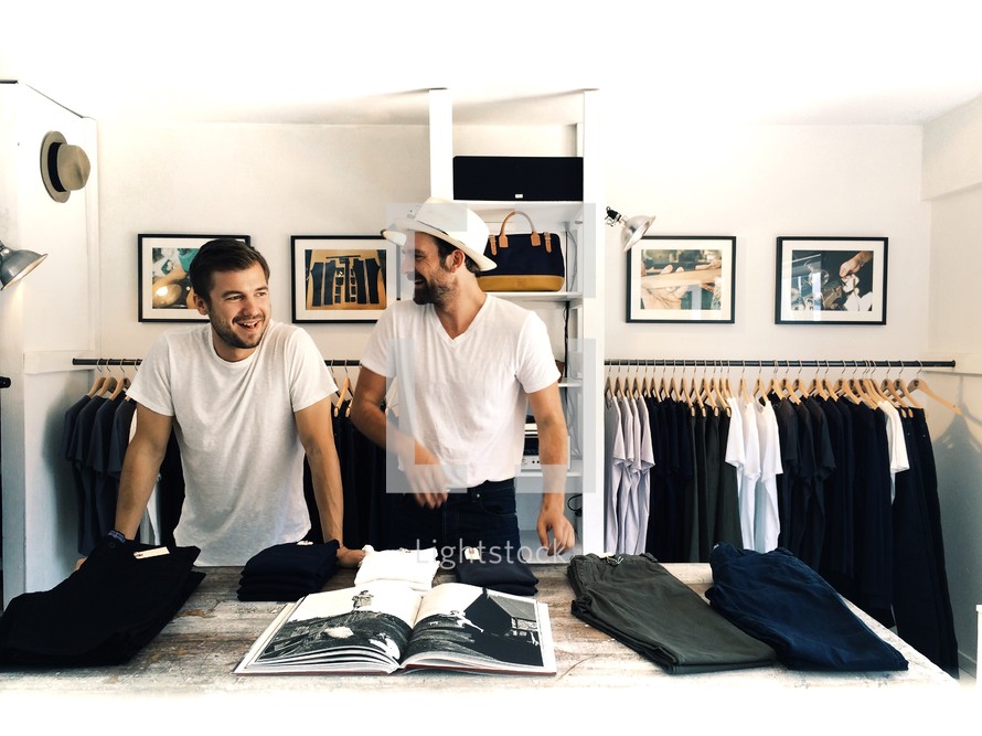 two men clothes shopping 