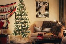 a living room decorated for Christmas