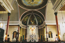 Interior of a domed cathedral.