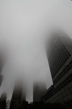 skyscrapers in fog