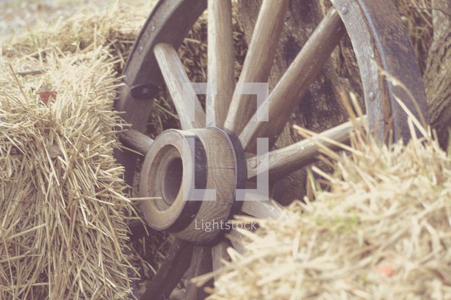 wagon wheel and hay