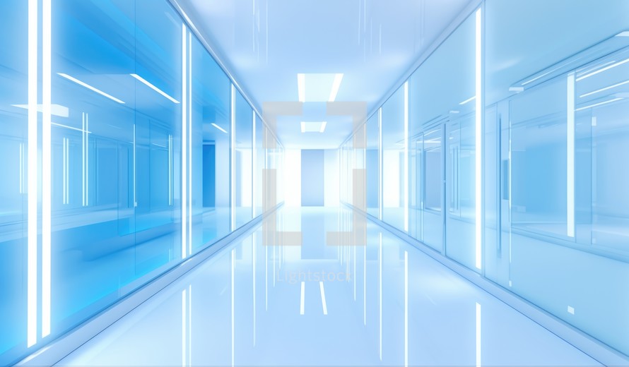 Corridor with glowing lights and reflections. Conceptual and abstract