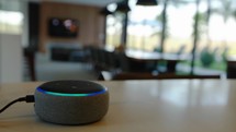 Mazon Echo Smart Home Device, Alexa Answers Question.
