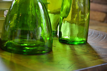 green glass jars and bottles