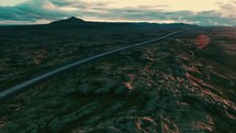 aerial view over a highway in Iceland 