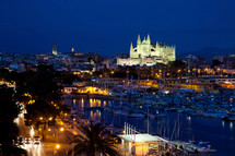 Palma de Mallorca with the Cathedral Santa Maria by night.